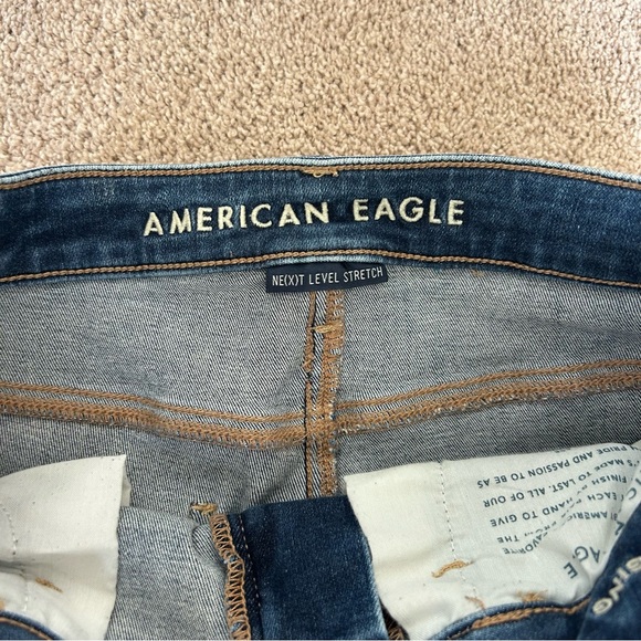 American Eagle Dark Blue High Waist Distressed Women's Skinny Jeans Size 8 Long - Picture 4 of 7